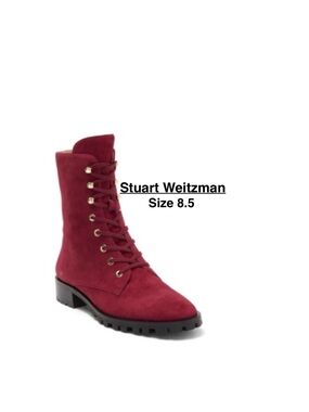 Stuart Weitzman Norrie Lace-up combat suede Boot In Cranberry Size 8.5⭐️⭐️⭐️